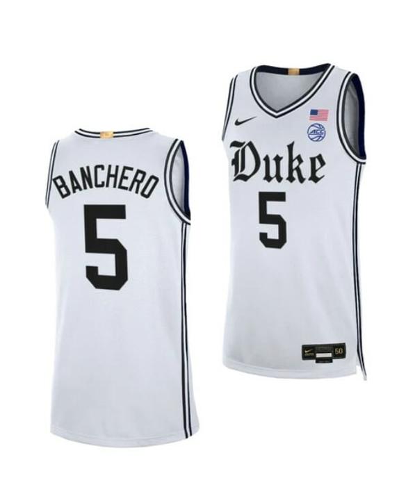 Men's Men's #5 Paolo Banchero Jersey Duke Blue Devils College Basketball Jerseys White Cameron