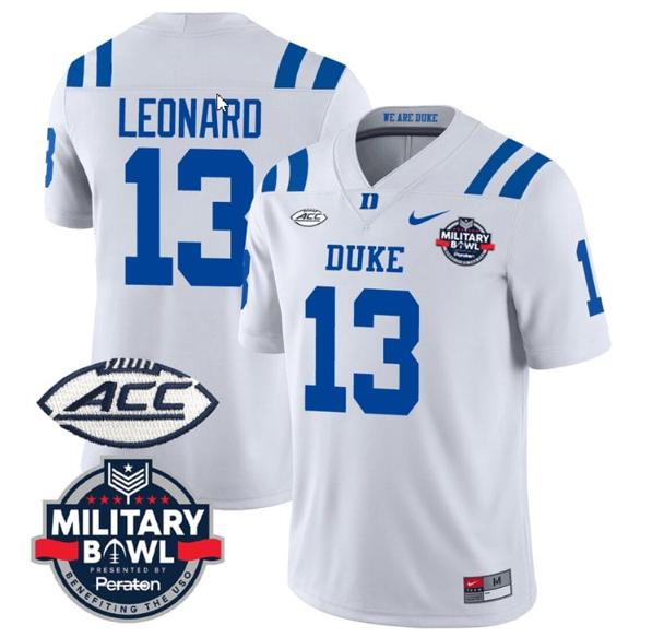 Men's Riley Leonard Jersey #13 Duke Blue Devils Football Limited White - Military Bowl