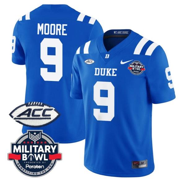 Men's Jaquez Moore Jersey #9 Duke Blue Devils Football Limited Royal - Military Bowl