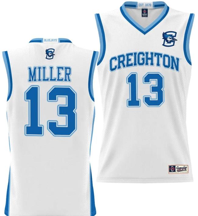 Men's Mason Miller Jersey #13 Creighton Bluejays College NIL Basketball Lightweight White