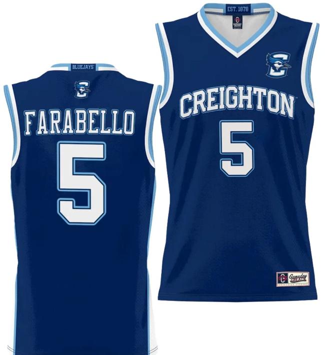 Men's Francisco Farabello Jersey #5 Creighton Bluejays College NIL Basketball Lightweight Blue