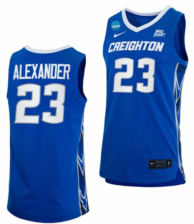 Men's Trey Alexander Jersey Creighton Bluejays College Basketball 2023 NCAA March Madness Blue #23