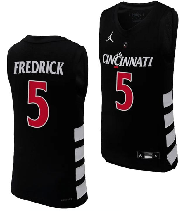 Men's Cincinnati Bearcats CJ Fredrick Jersey #5 Black Basketball Unisex Replica