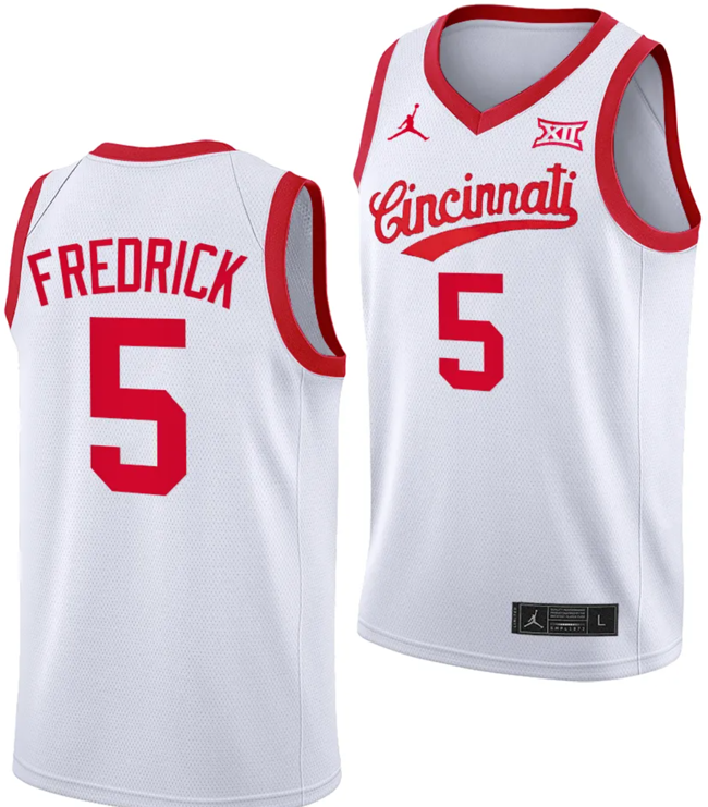 Men's CJ Fredrick Jersey #5 Cincinnati Bearcats 70s Throwback Basketball White