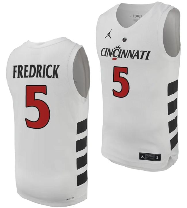 Men's CJ Fredrick Jersey #5 Cincinnati Bearcats College Basketball Replica 2023-24 White