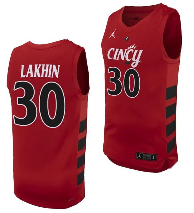 Men's Viktor Lakhin Jersey #30 Cincinnati Bearcats College Basketball Replica 2023-24 Red