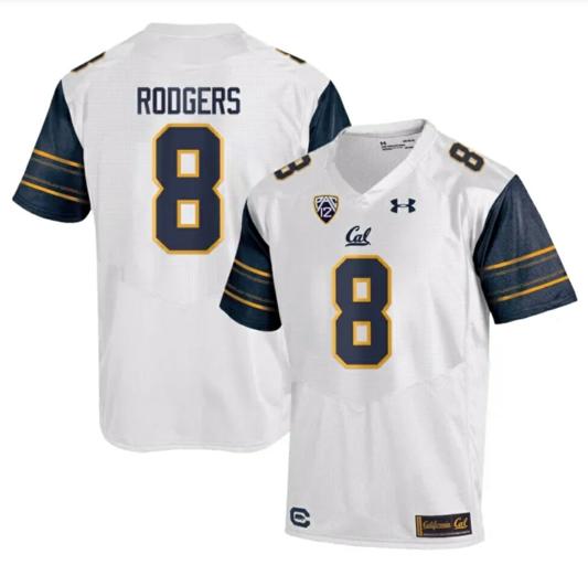 Men's Cal Bears Aaron Rodgers Jersey #8 College Football 2023 Stitched White