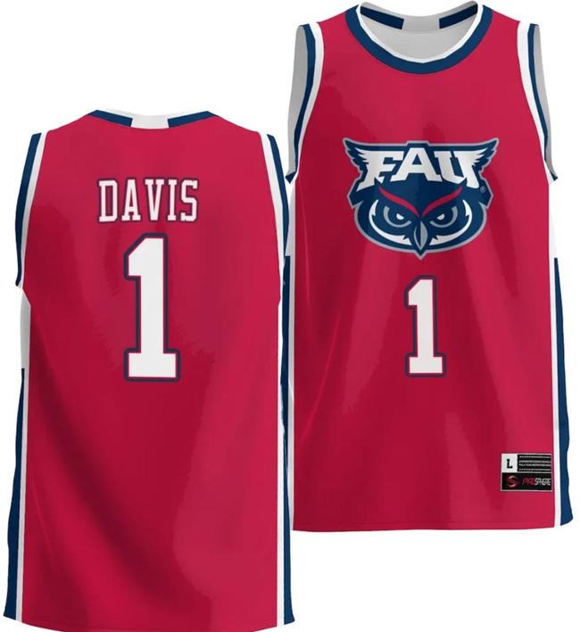 Men's Johnell Davis Jersey #1 FAU Florida Atlantic Owls NIL College Basketball Lightweight Red