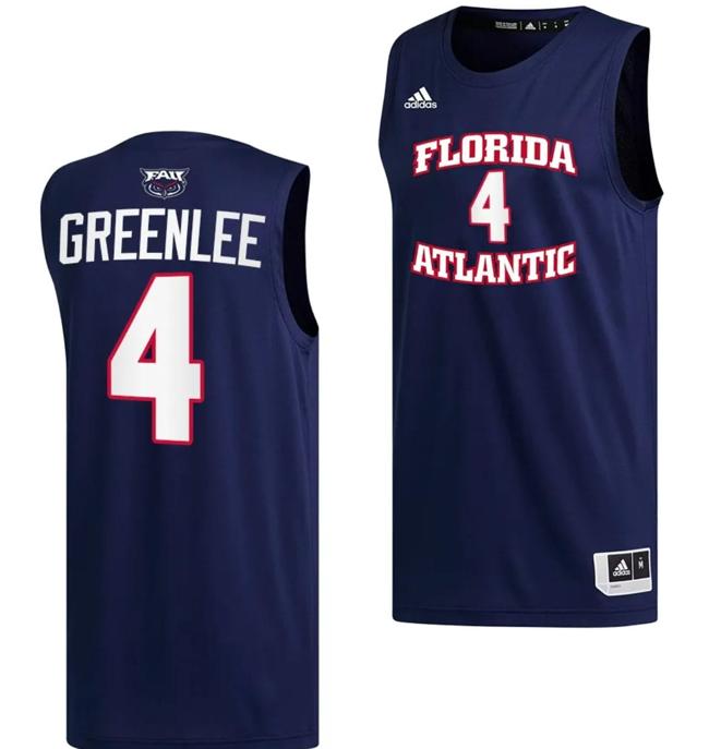 Men's Bryan Greenlee Jersey #4 FAU Florida Atlantic Owls College Basketball Replica Navy