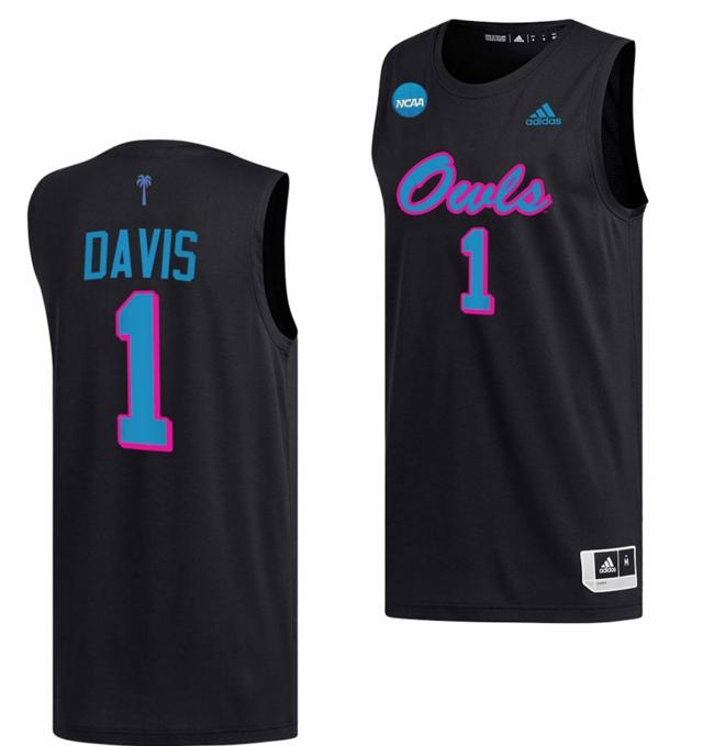 Men's Johnell Davis Jersey FAU Florida Atlantic Owls College Basketball 2023 NCAA March Madness Black #1