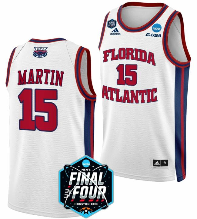 Men's Alijah Martin Jersey FAU Florida Atlantic Owls College Basketball 2023 NCAA Final Four White #15