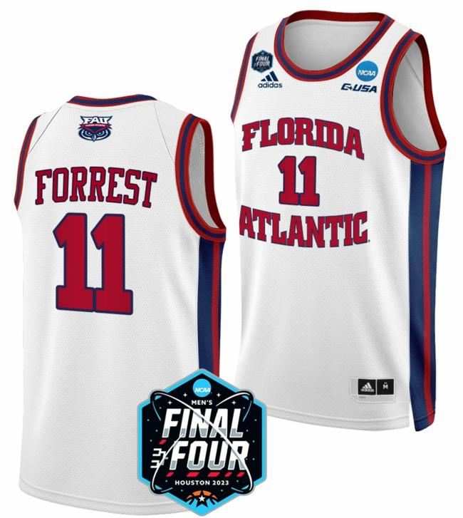 Men's Michael Forrest Jersey FAU Florida Atlantic Owls College Basketball 2023 NCAA Final Four White #11