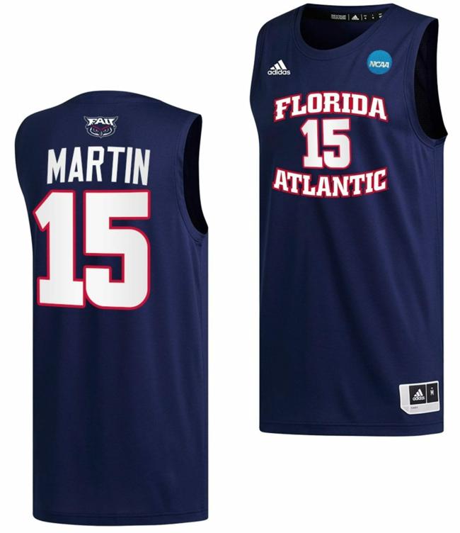 Men's Alijah Martin Jersey FAU Florida Atlantic Owls College Basketball 2023 NCAA March Madness Navy #15