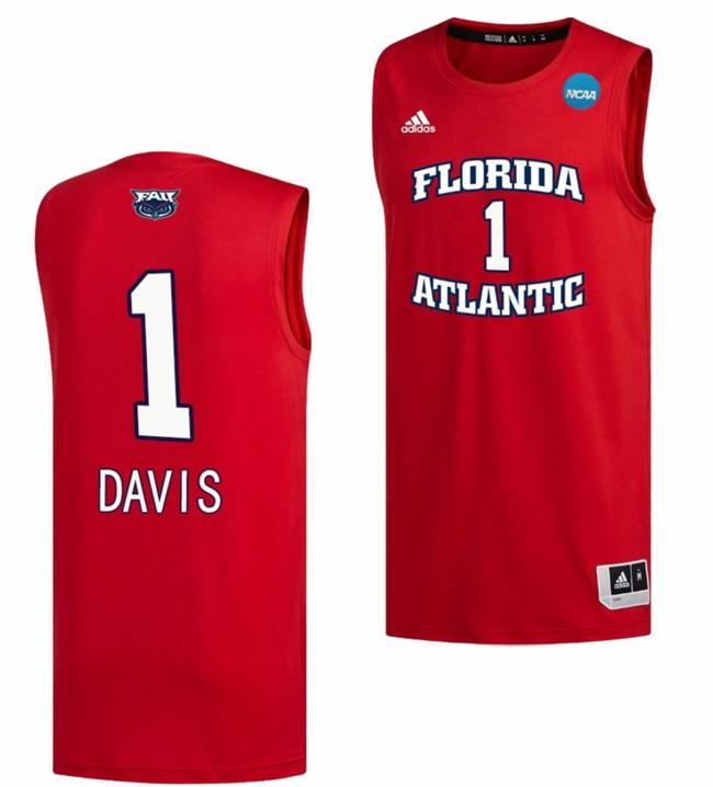 Men's Johnell Davis Jersey FAU Florida Atlantic Owls College Basketball 2023 NCAA March Madness Red #1