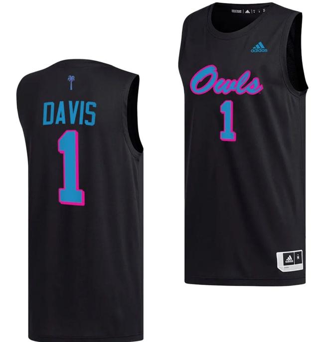 Men's Johnell Davis Jersey #1 FAU Florida Atlantic Owls College Basketball Replica Black