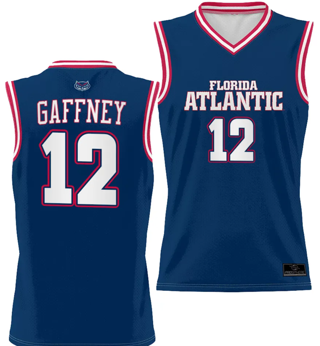 Men's Jalen Gaffney Jersey #12 FAU Florida Atlantic Owls Full Sublimated Alternate Basketball Navy