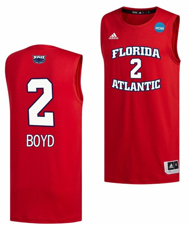 Men's Nicholas Boyd Jersey FAU Florida Atlantic Owls College Basketball 2023 NCAA March Madness Red #2