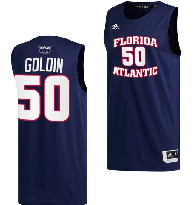 Men's Vladislav Goldin Jersey #50 FAU Florida Atlantic Owls College Basketball Replica Navy