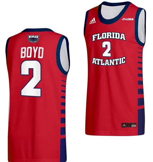 Men's Nicholas Boyd Jersey #2 FAU Florida Atlantic Owls College Basketball Replica Red