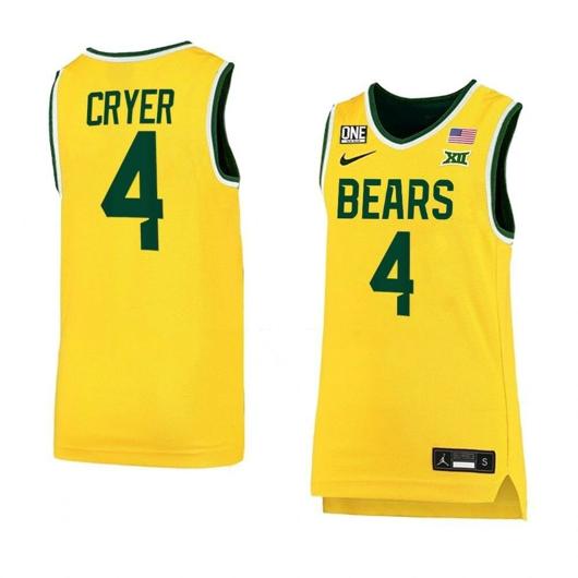 Men's Nike #4 Lj Cryer Anthracite Jersey Baylor Bears College Basketball Jerseys Yellow