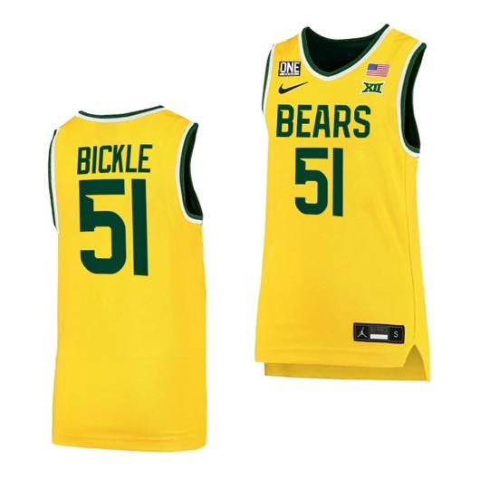 Men's Nike Caitlin Bickle Jersey Baylor Bears College Basketball NCAA eligibility Jersey 2023 WNBA Draft Yellow #51