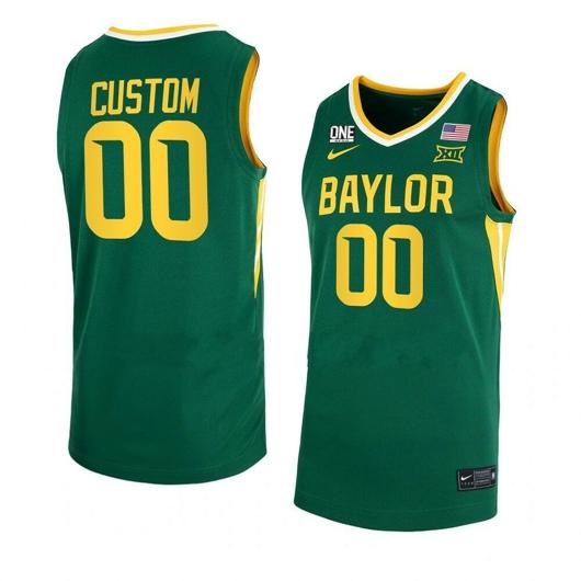 Men's Nike Customized Baylor Bear Jersey Basketball College Name and Number Green One Patch