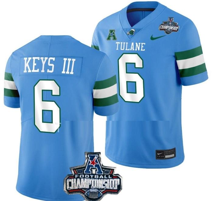 Men's Nike Lawrence Keys II Jersey #6 Tulane Green Wave 2022 ACC Football Championship Blue