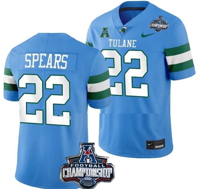 Men's Nike Tyjae Spears Jersey #22 Tulane Green Wave 2022 ACC Football Championship Blue