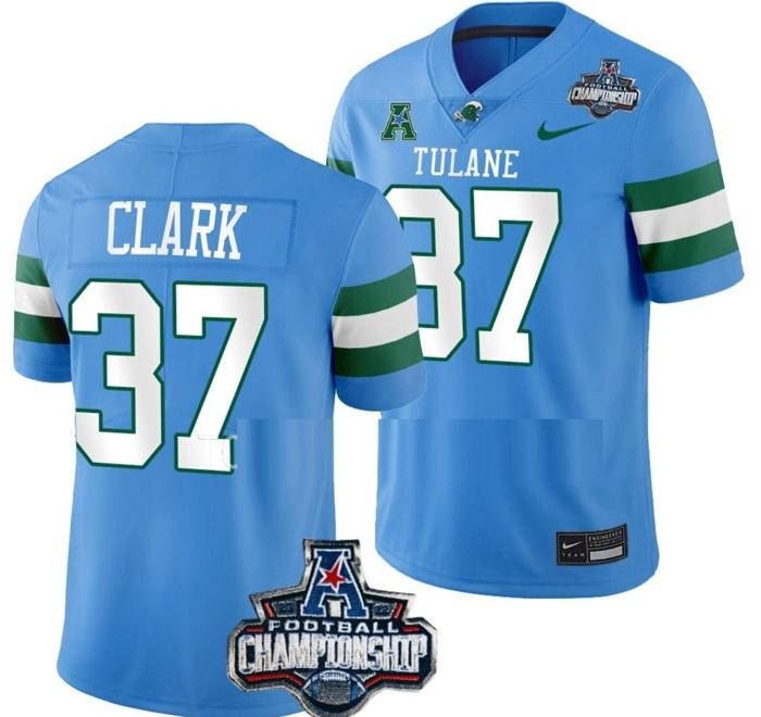 Men's Nike Macon Clark Jersey #37 Tulane Green Wave 2022 ACC Football Championship Blue