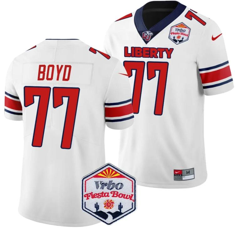 Men's Nike Tajh Boyd Jersey #77 Liberty Flames Fiesta Bowl Patch 2024 Football White