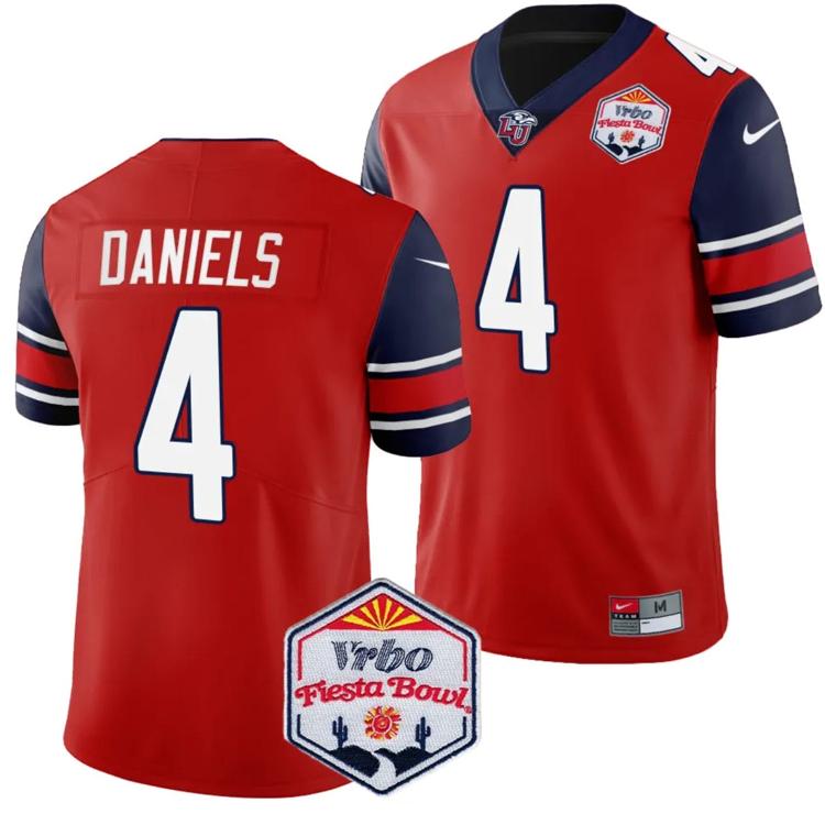 Men's Nike CJ Daniels Jersey #4 Liberty Flames Fiesta Bowl Patch 2024 Football Red