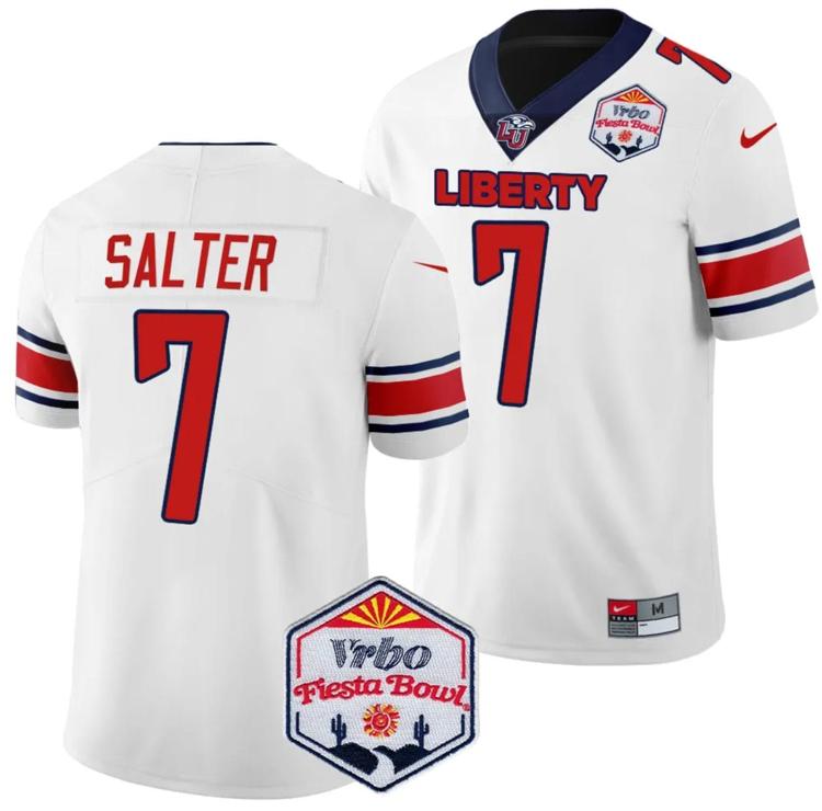 Men's Nike Kaidon Salter Jersey #7 Liberty Flames Fiesta Bowl Patch 2024 Football White