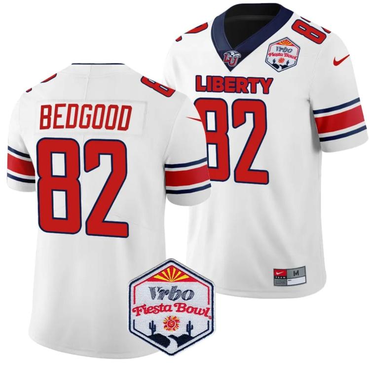 Men's Nike Aaron Bedgood Jersey #82 Liberty Flames Fiesta Bowl Patch 2024 Football White