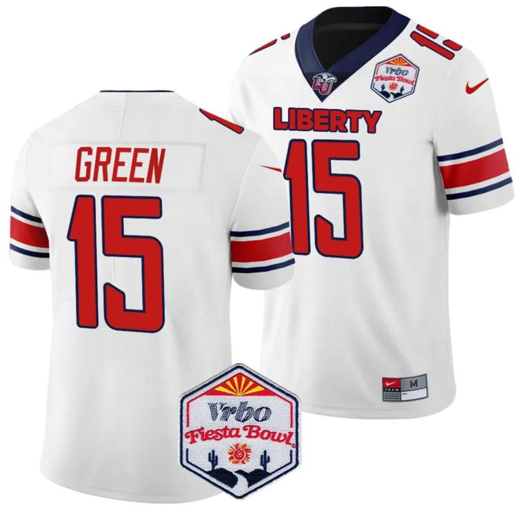 Men's Nike Brylan Green Jersey #15 Liberty Flames Fiesta Bowl Patch 2024 Football White