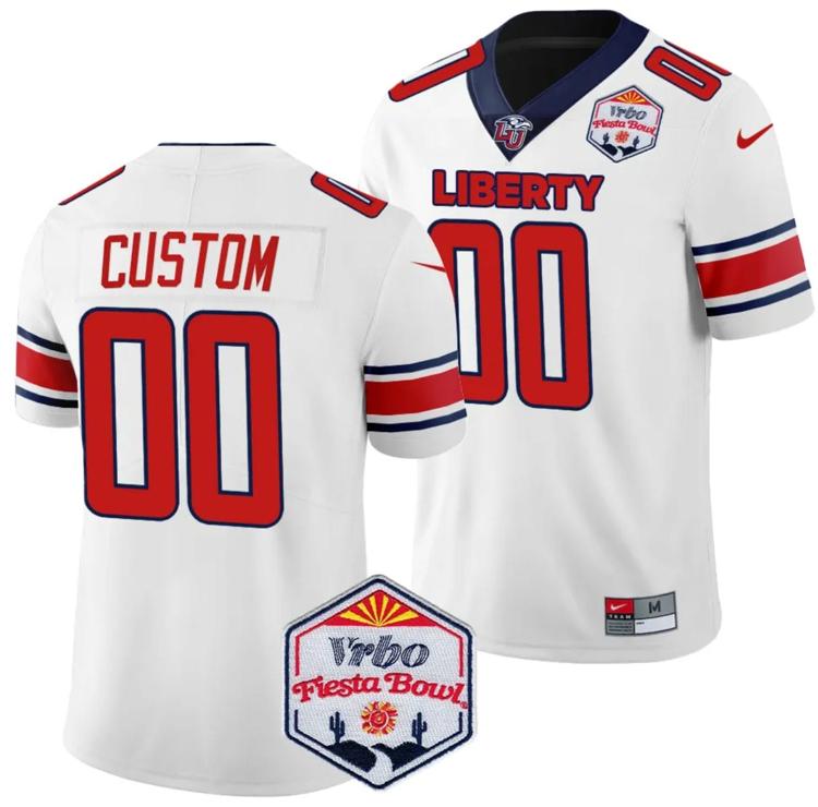 Men's Nike Custom Liberty Flames Jersey Name and Number Fiesta Bowl Patch 2024 Football White