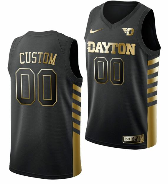 Custom Dayton Flyers Jersey Name and Number College Basketball Black Golden