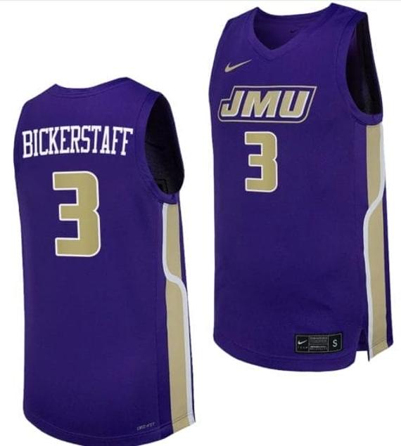 Men's TJ Bickerstaff Jersey #3 James Madison Dukes Replica Basketball uniform Purple