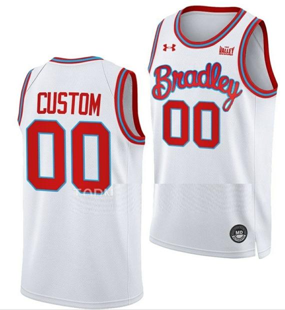 Men's Custom Bradley Braves Jersey Name and Number College Basketball White