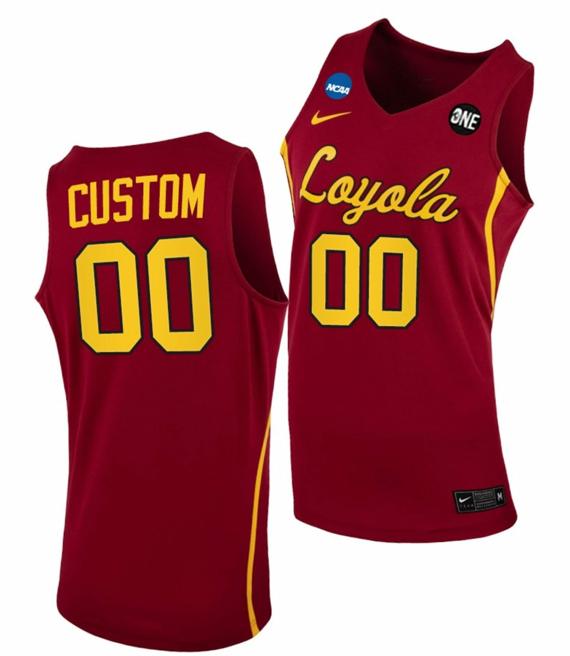 Men's Nike Custom Loyola Chicago Ramblers Jersey Name and Number College Basketball Maroon 2021 March Madness Sweet 16 Home