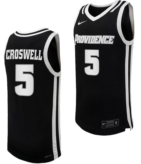 Men's Nike Ed Croswell Jersey #5 Providence Friars Replica College Basketball Black Uniform