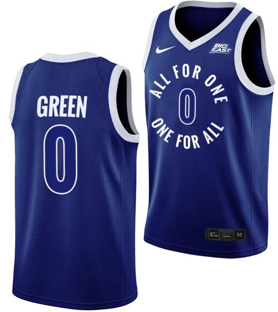 Men's Nike Trey Green Jersey #0 Xavier Musketeers All For One Blue College Basketball Uniform