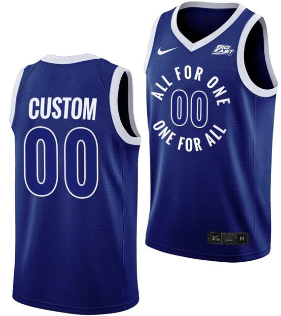 Men's Nike Custom Xavier Musketeers Jersey Name and Number All For One Blue College Basketball Uniform