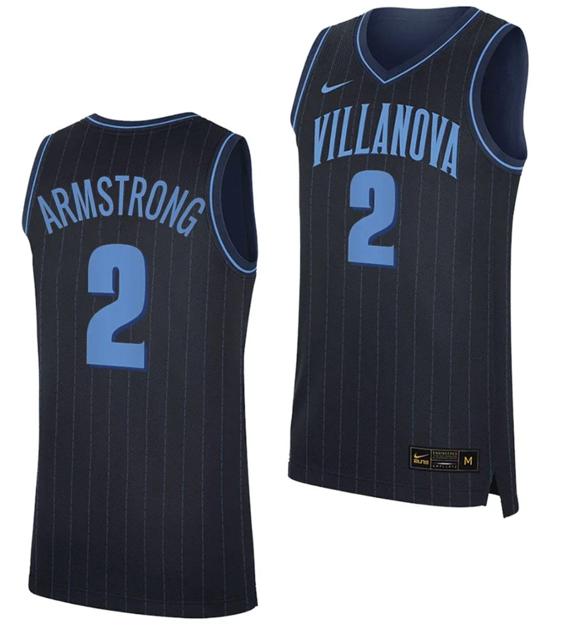 Men's Nike Mark Armstrong Jersey #2 Villanova Wildcats Replica College Basketball 2023-24 Navy