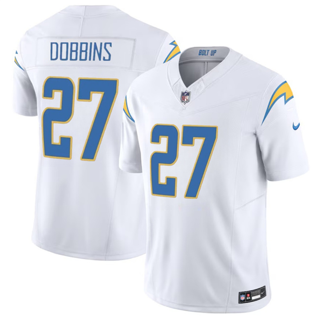 Men's Los Angeles Chargers #27 J.K. Dobbins White 2024 F.U.S.E Vapor Limited Stitched Football Jersey