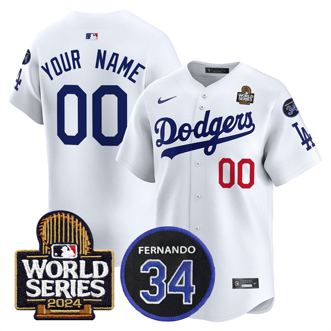 Men's Los Angeles Dodgers ACTIVE PLAYER Custom White 2024 World Series With Fernando Memorial Patch Limited Stitched Baseball Jersey