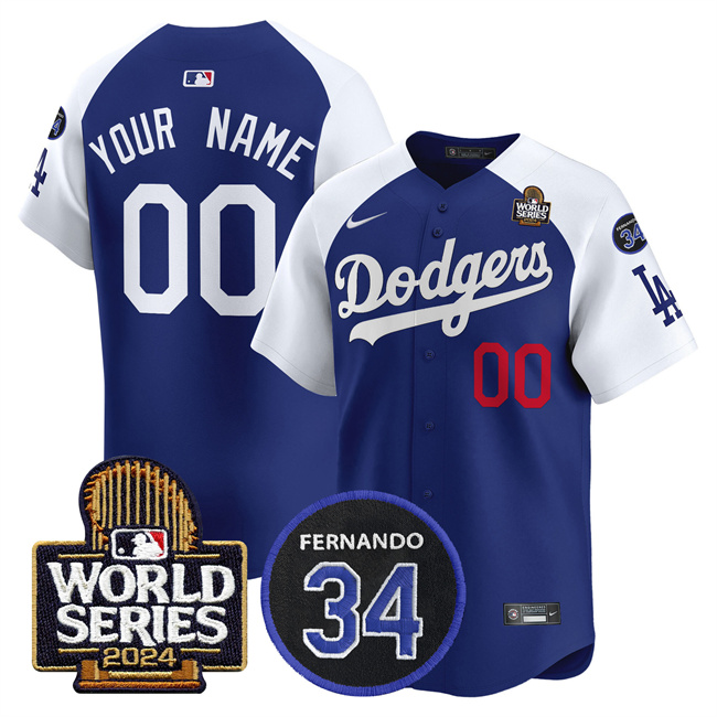 Men's Los Angeles Dodgers ACTIVE PLAYER Custom Royal_White 2024 World Series With Fernando Memorial Patch Limited Stitched Baseball Jersey