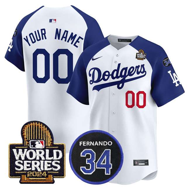 Men's Los Angeles Dodgers ACTIVE PLAYER Custom White_Royal 2024 World Series With Fernando Memorial Patch Limited Stitched Baseball Jersey