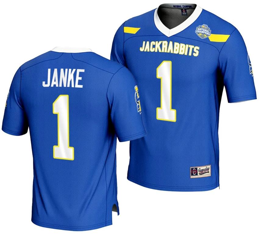 Men's Jadon Janke Jersey #1 South Dakota State Jackrabbits 2023 FCS Football National Champions Blue