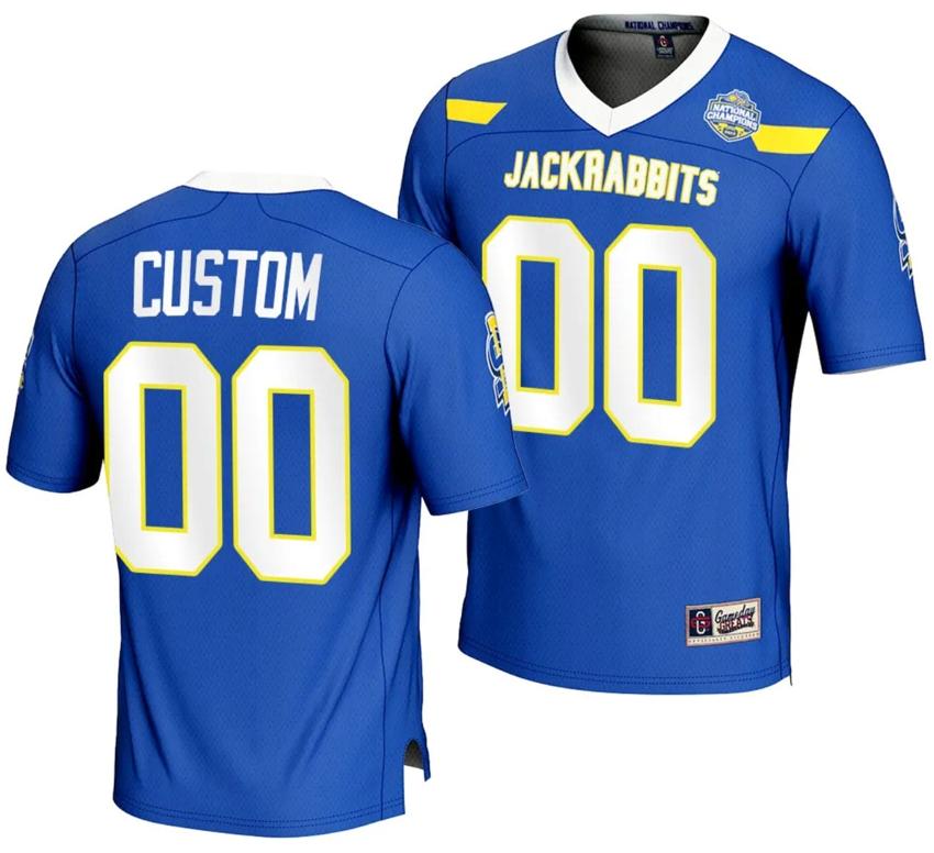 Men's Custom South Dakota State Jackrabbits Jersey Name and Number 2023 FCS Football National Champions Blue