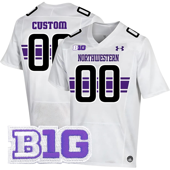 Custom Men's Northwestern Wildcats Under Armour With Big Ten Patch White Away Game College Football Stitched Jersey